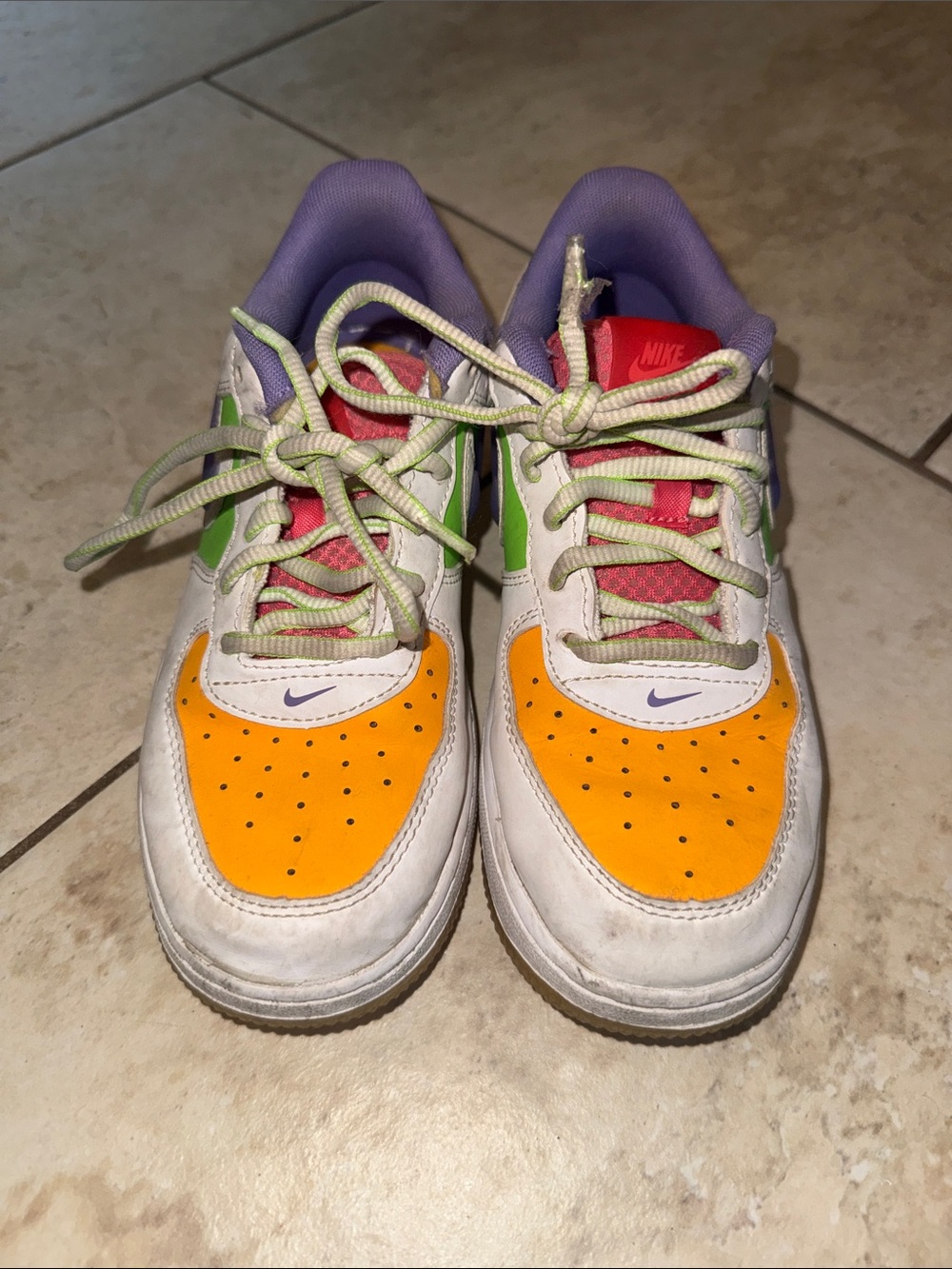 Nike Kids White and Neon color block sneakers 2y